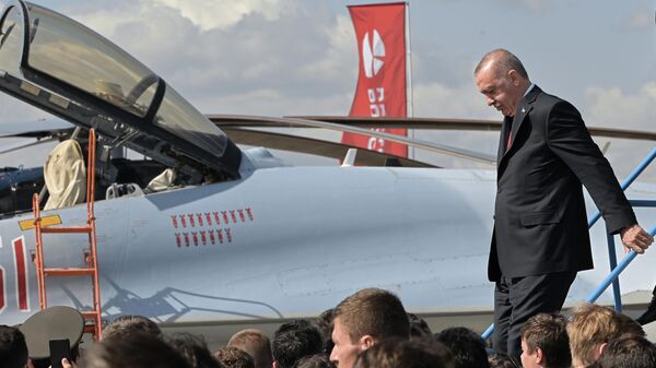 Президент Турции Реджеп Тайип Эрдоган на Международном авиакосмическом салоне МАКС-2019
