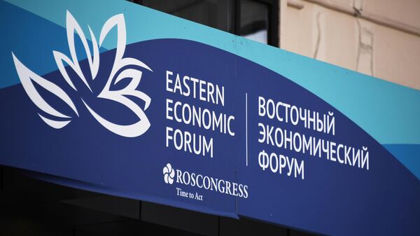 Баннер с символикой Восточного экономического форума во Владивостоке 
