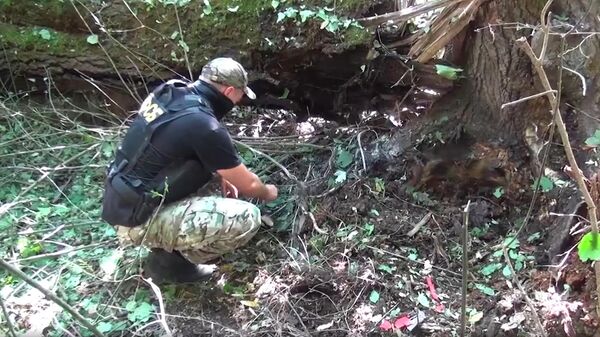 Сотрудник ФСБ РФ на месте обнаружения тайника со взрывными устройствами в Кабардино-Балкарии