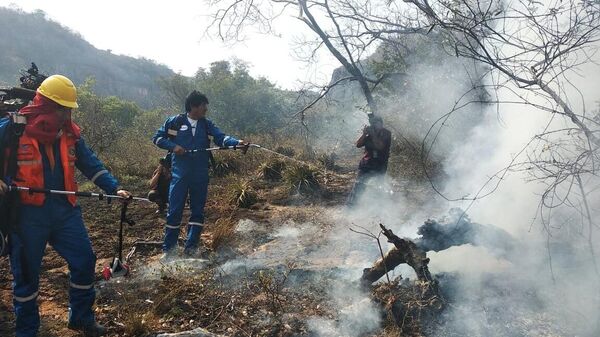 Президент Боливии Эво Моралес принимает участие в тушении природных пожаров в лесу региона Чикитания