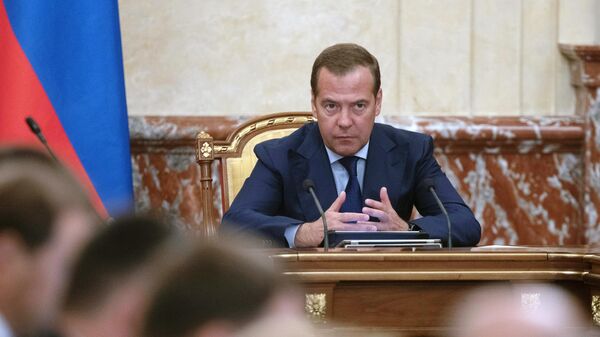 Председатель правительства РФ Дмитрий Медведев проводит совещание с членами кабинета министров РФ. 29 августа 2019