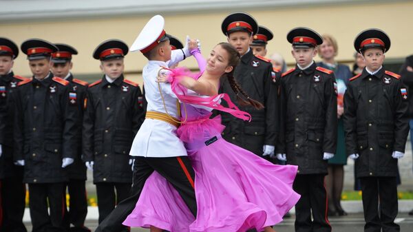 На торжественной церемонии посвящения в суворовцы Екатеринбургского суворовского училища на праздновании Дня знаний