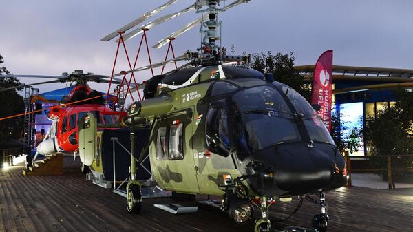 Вертолет Ка-226Т в раскраске для индийской армии, представленный компанией Вертолеты России на V Восточном экономическом форуме