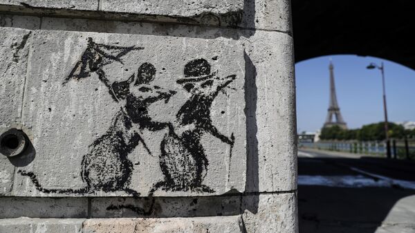 Граффити, приписываемое британскому стрит-арт художнику Бэнкси, в Париже