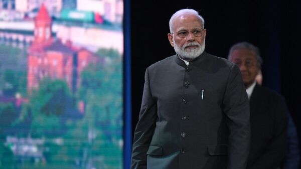 Премьер-министр Индии Нарендра Моди на пленарном заседании V Восточного экономического форума