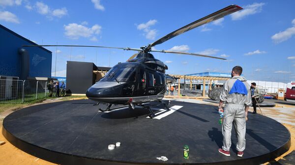 Вертолет Ансат с дизайном в стиле Aurus на выставке, которая откроется в рамках Международного авиационно-космического салона МАКС-2019 в Жуковском