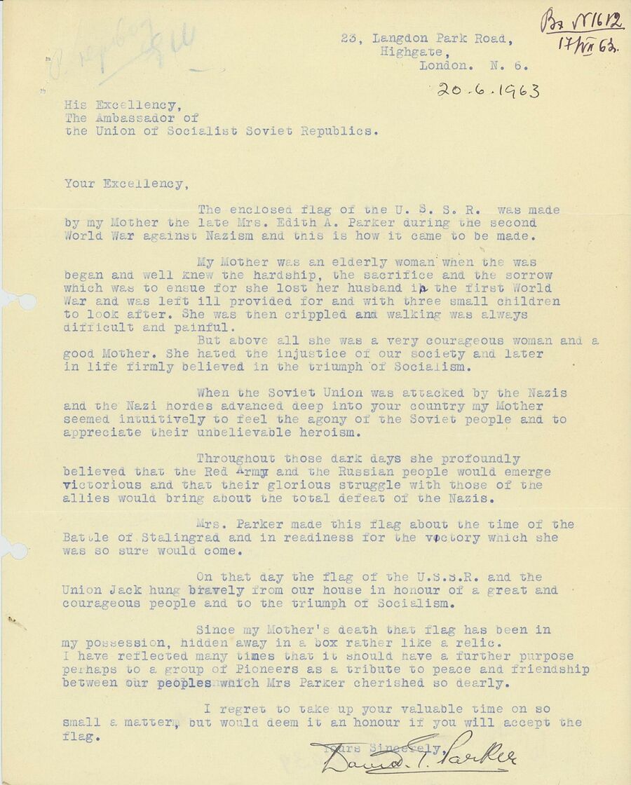 Письмо Дэвида Паркера советскому послу в Великобритании 