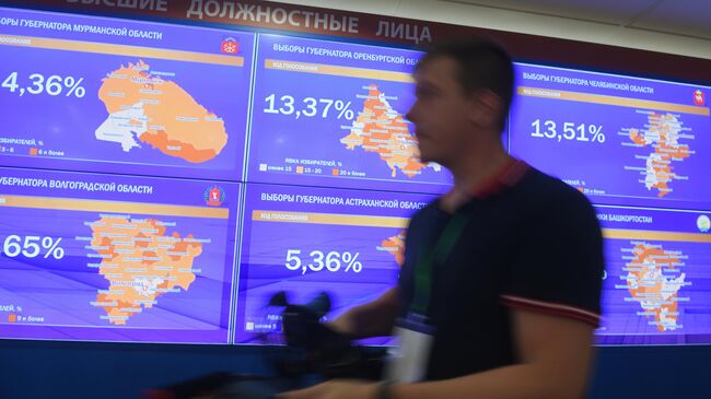 Предварительные результаты выборов в Мосгордуму в информационном центре ЦИК России в единый день голосования 8 сентября 2019 года