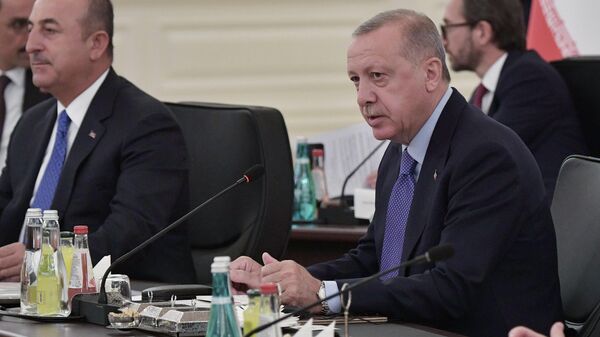 Президент Турции Реджеп Тайип Эрдоган на V встрече глав государств - гарантов Астанинского процесса содействия сирийскому урегулированию