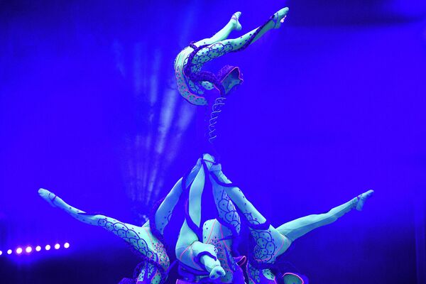 Групповой каучук Змеи под руководством Тумурбаатар Бад на шоу победителей фестиваля циркового искусства Идол