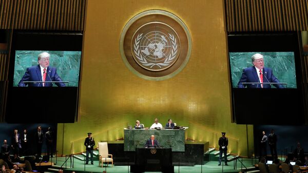Президент США Дональд Трамп выступает на 74-й сессии Генеральной Ассамблеи ООН. 24 сентября 2019