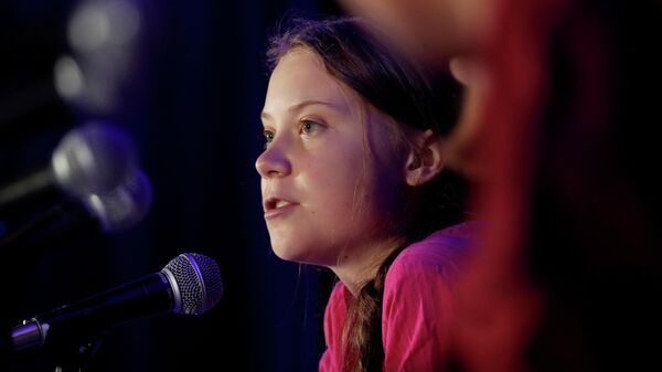 Шведская активистка Грета Тунберг выступает на саммите ООН по климату в Нью-Йорке