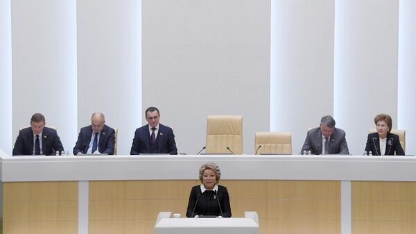 Председатель Совета Федерации РФ Валентина Матвиенко выступает на заседании Совета Федерации РФ