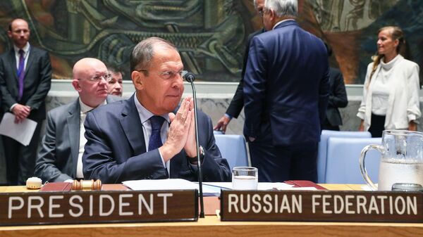 Министр иностранных дел РФ Сергей Лавров на заседании Совета Безопасности ООН