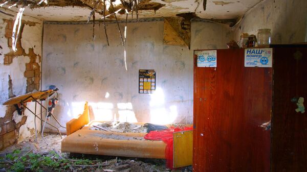 Разрушенный дом в поселке Сокольники на линии соприкосновения в Луганской области