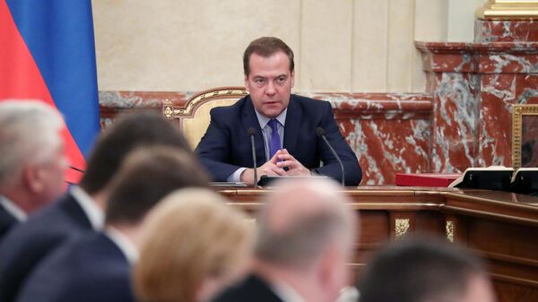 Председатель правительства Российской Федерации Дмитрий Медведев проводит совещание с членами кабинета министров. 2 октября 2019