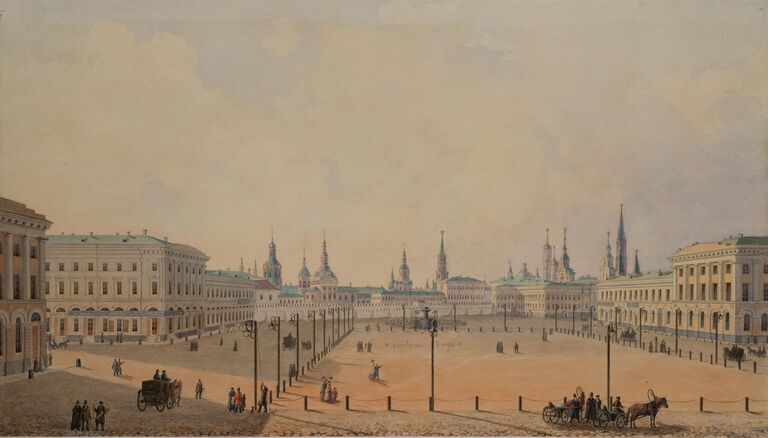 Бронин. Вид Театральной площади от Большого театра в сторону Китай-города. 1840-е гг Бронин. Вид Театральной площади от Большого театра в сторону Китай-города. 1840-е гг