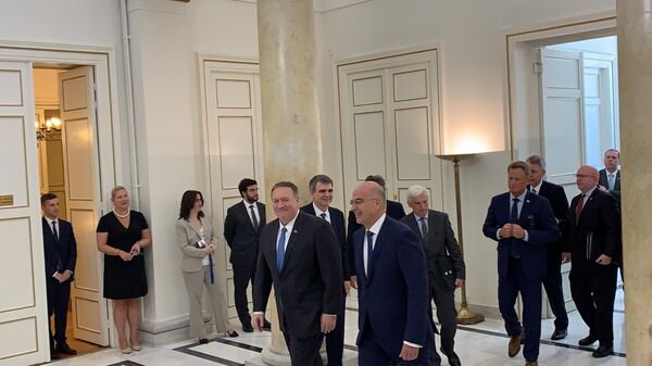 Государственный секретарь США  Майк Помпео  в МИД Греции. 5 октября 2019