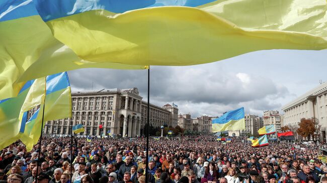 Митинг против формулы Штайнмайера в Киеве, Украина. 6 октября 2019