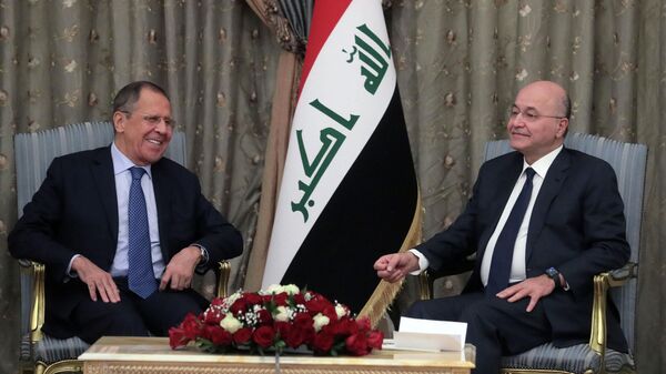 Министр иностранных дел РФ Сергей Лавров и президент Ирака Бархам Салех во время встречи в Багдаде