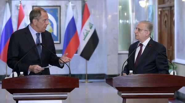 Министр иностранных дел РФ Сергей Лавров и министр иностранных дел Ирака Мухаммед Али аль-Хаким во время встречи в Багдад. 7 октября 2019