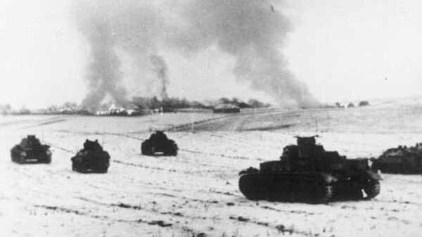 Немецкие танки атакуют советские позиции в районе Истры, 25 ноября 1941