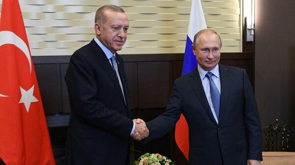 Президент РФ Владимир Путин и президент Турции Реджеп Тайип Эрдоган во время встречи. 22 октября 2019