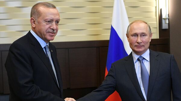  Владимир Путин и президент Турции Реджеп Тайип Эрдоган во время встречи