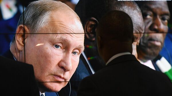 Трансляция выступления президента РФ Владимира Путина на первом пленарном заседании саммита Россия - Африка