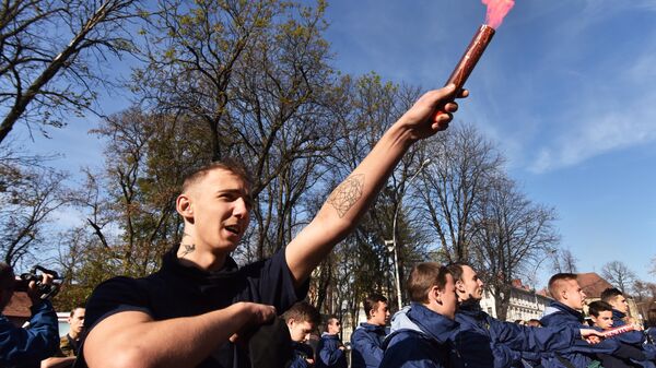 Участники акции протеста националистов во Львове