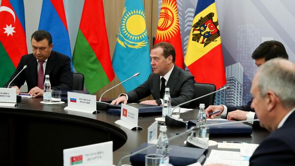 Председатель правительства РФ Дмитрий Медведев на заседании Совета глав правительств СНГ