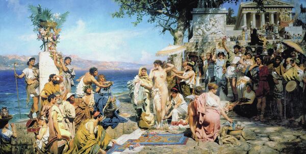 Phryne at Eleusis.  Painting by Henryk Semiradski