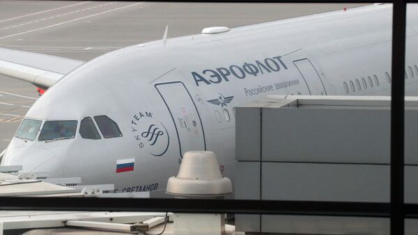 Самолет компании Аэрофлот, доставивший Марию Бутину, освобожденную из тюрьмы в США, в международном аэропорту Шереметьево 