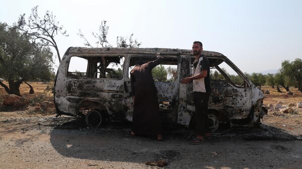 Автомобиль, сгоревший в результате операции вооруженных сил США, направленной против Абу Бакра аль-Багдади, недалеко от деревни Бариша в провинции Идлиб. 27 октября 2019