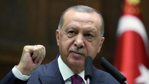 Президент Турции Реджеп Тайип Эрдоган во время выступления в Анкаре