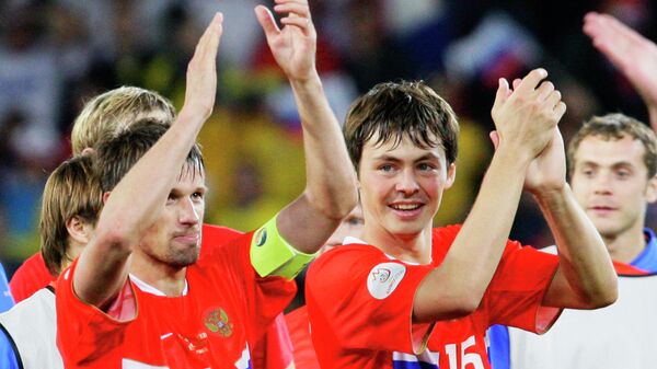 Футболисты сборной России Сергей Семак и Динияр Билялетдинов на ЕВРО-2008
