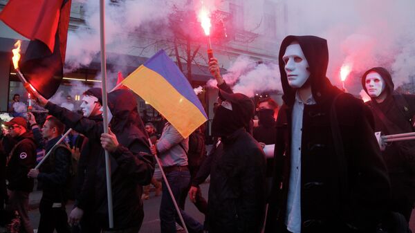 Участники акции протеста националистов в Киеве