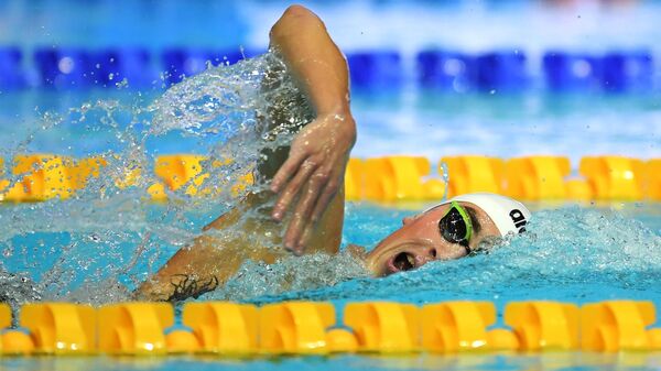Илья Дружинин (Россия) на соревнованиях по плаванию на дистанции 1500 м комплексом среди мужчин на VI этапе Кубка мира по плаванию в Казани.