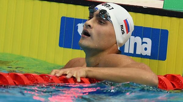 Владислав Гринев (Россия) в финальных соревнованиях по плаванию на дистанции 100 м вольным стилем среди мужчин на VI этапе Кубка мира по плаванию в Казани.
