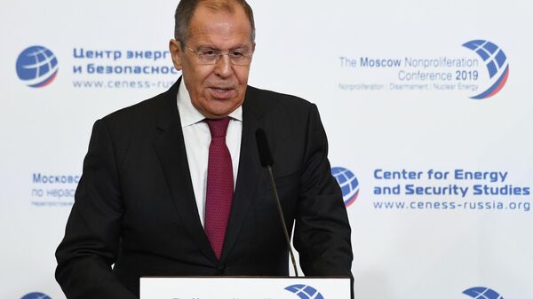 Министр иностранных дел РФ Сергей Лавров выступает на Московской конференции по нераспространению