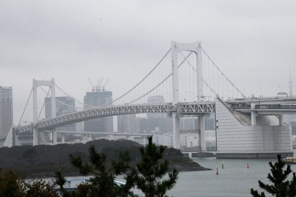 Радужный мост, соединяющий искусственный острой в Токийском заливе с центром Токио