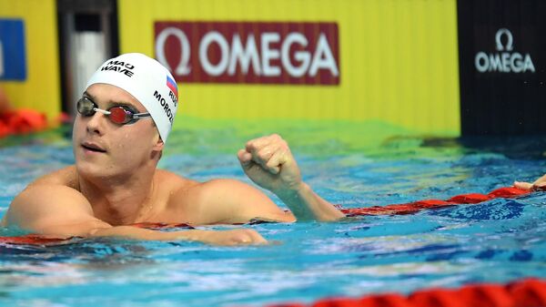 Владимир Морозов (Россия) в финальных соревнованиях по плаванию на дистанции 50 м вольным стилем среди мужчин на VI этапе Кубка мира по плаванию в Казани.