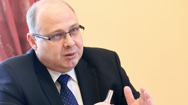 Директор Второго Европейского департамента МИД РФ Сергей Беляев во время интервью в Москве
