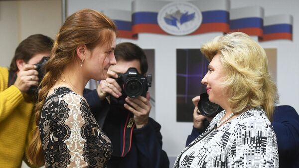 Уполномоченный по правам человека в РФ Татьяна Москалькова и освобожденная из американской тюрьмы россиянка Мария Бутина во время встречи. 18 ноября 2019