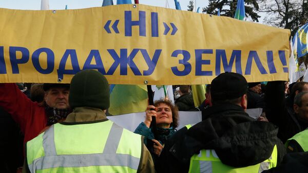 Митинг против земельной реформы перед зданием парламента в Киеве, 12 ноября 2019