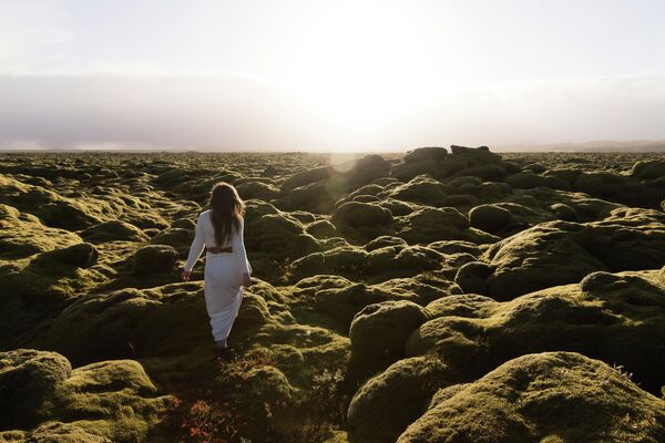Зеленые лавовые поля в Эльдхрауне, Исландия  