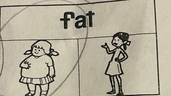 Листок с изображением жирной девочки