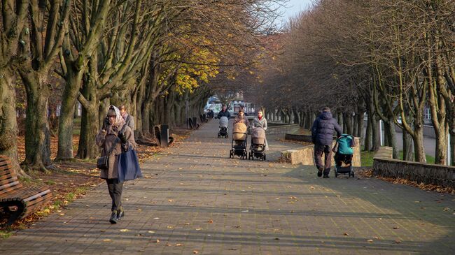 Горожане на прогулке в сквере