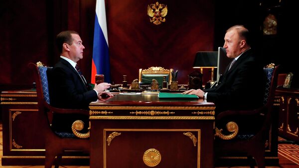 Председатель правительства Российской Федерации Дмитрий Медведев и глава Республики Адыгея Мурат Кумпилов  во время встречи. 26 ноября 2019
