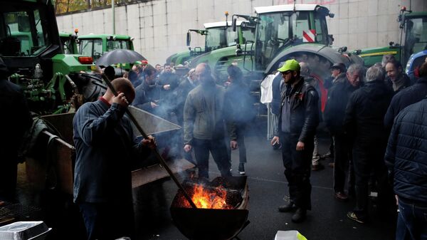 Фермеры во время акции протеста на кольцевой дороге в Париже